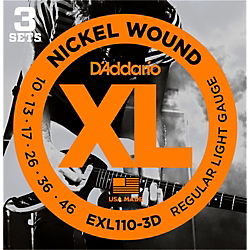 D'Addario EXL110 Nickel Light Electric Guitar Strings 3-Pack Standard