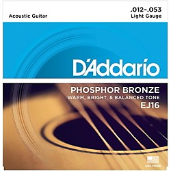 D'Addario EJ16 Phosphor Bronze Light Acoustic Guitar Strings Single-Pack Standard